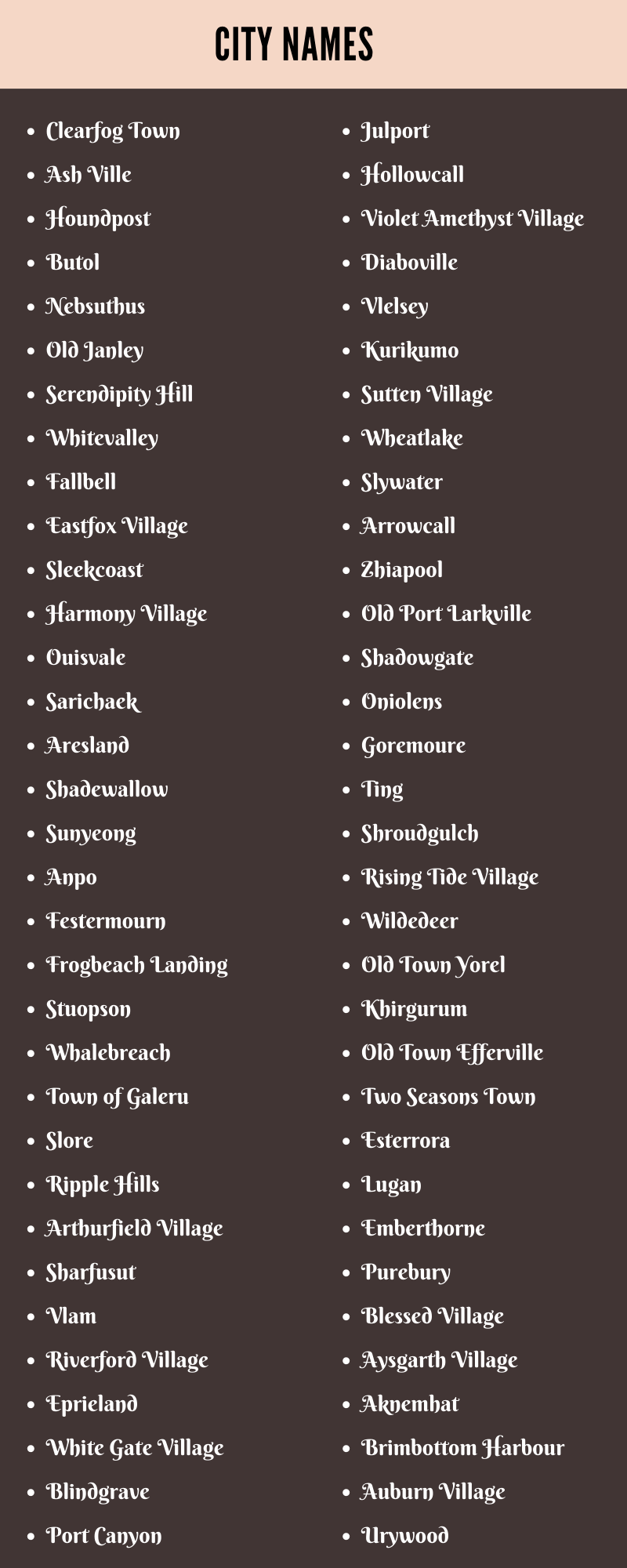 600 Fantasy And Fictional City Names For Authors, Gamers, And Creators.